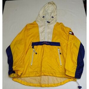 Tommy Hilfiger Jacket Mens XL Yellow Hooded 1/4 Zip Anorak Nylon Windbreaker